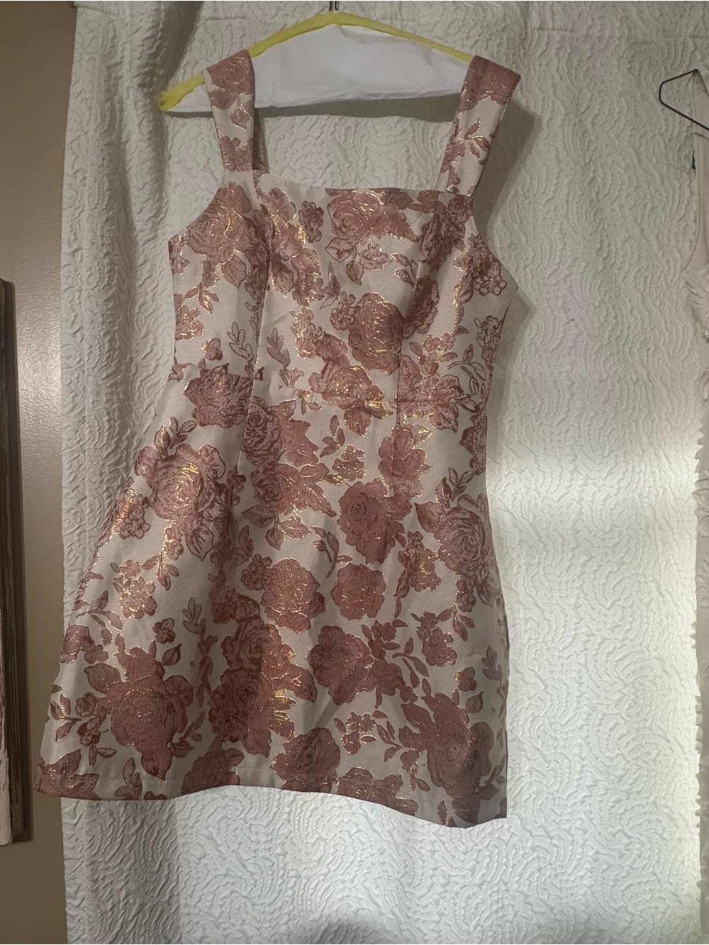 Ivory Mini Dress with Rose Gold Floral Jacquard